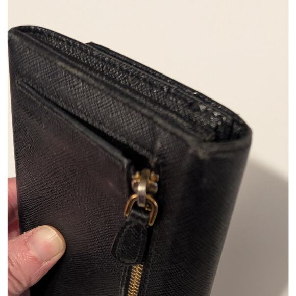 PRADA Black Saffiano Leather Wallet with Gold Zipper COA Card Included - Picture 14 of 16